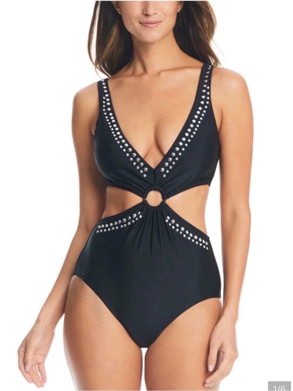 NWT Bar III Tell Me About It Stud Black One Piece Swimsuit Size Large